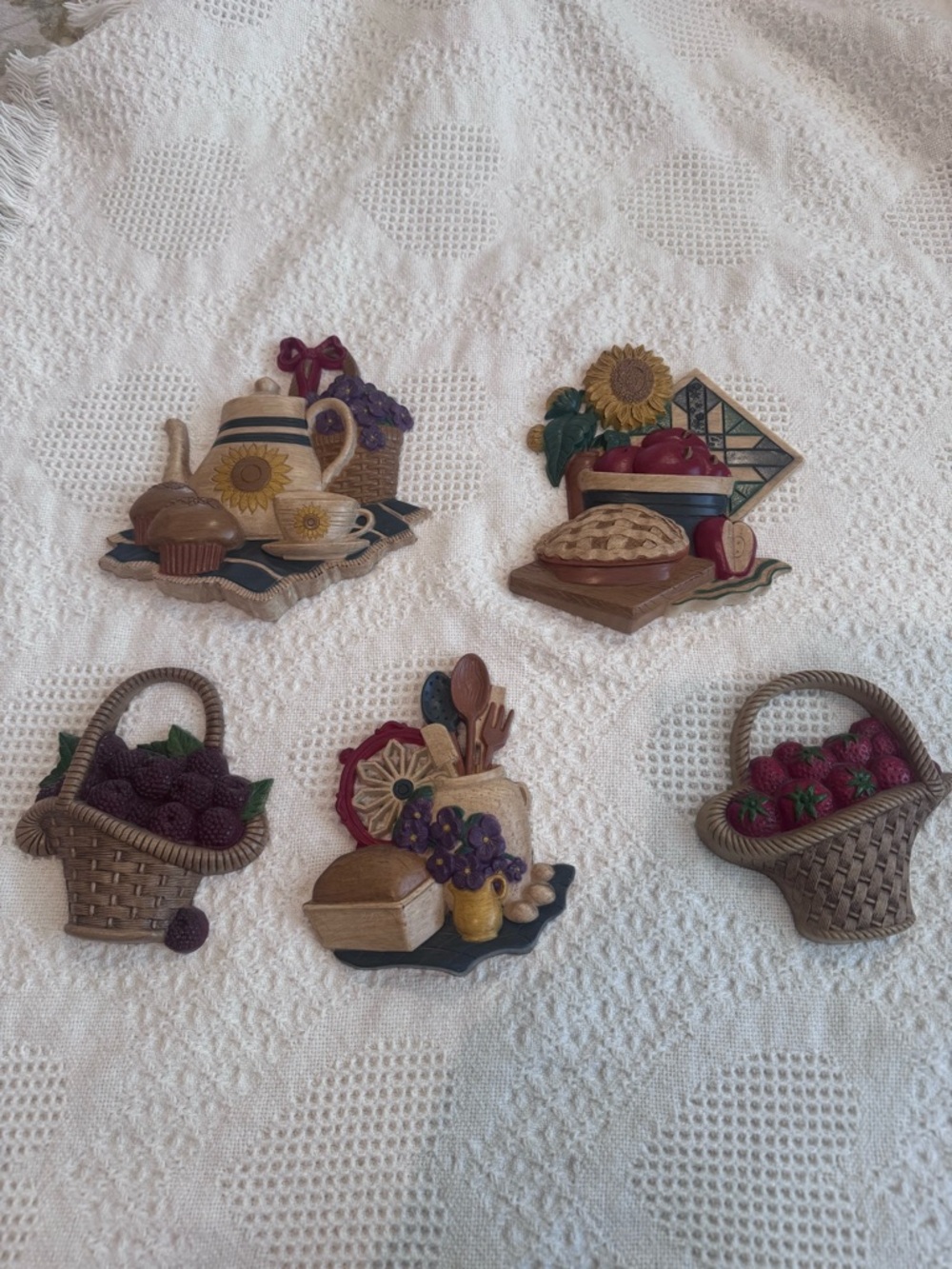 Vintage 80s/90s Homco Burwood Kitchen Wall Plaques Set of 5 Cottagecore Farm
